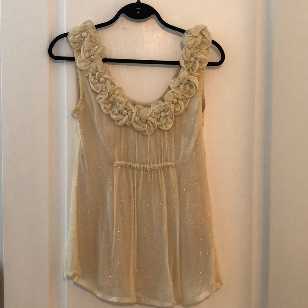 Baraschi cream and gold lined tank top